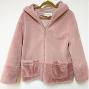 Koolaburra by Ugg Womens Full Zip Pink Rose Coat w/ Hood Sherpa Faux Fur Small