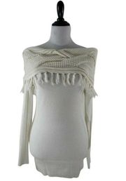 Cream Off Shoulder Cowl Neck Tassel Tunic Sweater Size Small