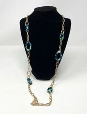 14th & Union Faux Gold Green Chunky Chain Classic Preppy Boho Long Necklace