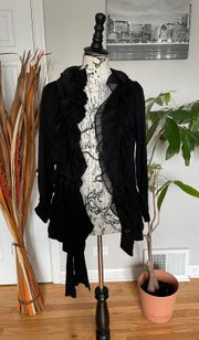 Ruffle Cascade Asymmetric Puffy Sweater Cardigan Buttons rave goth knit shrug shawl Fit Flare