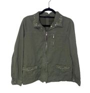 Baccini army green studded zip-up jacket size M