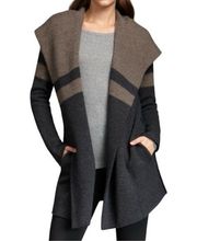 Vince colorblock wool/cashmere blend drape-front hooded sweater coat