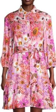 Rachel Parcell Fit & Flare Tiered Hem Shirt Dress - Floral - Pink Multi