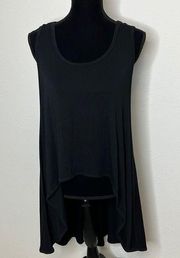 Comfy USA Size Small. Black Jersey Sleeveless Knit high-low tank. Cropped front