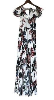 Illa Illa Maxi Dress Sz M Floral Off Shoulder Ruffle Waterfall Hem Femine Boho