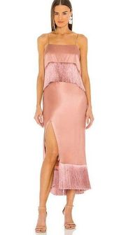 Cinq a‎ Sept Women's Eastwood Sleeveless Bare Rose Pink Silk Fringe Midi Dress 4