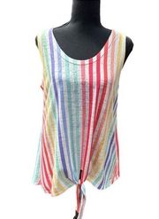 Walking on Sunshine Tie Tank Top - Rainbow Stripe