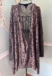 Saks Fifth Avenue Cashmere Long Size Medium Animal Print Open Front Cardigan