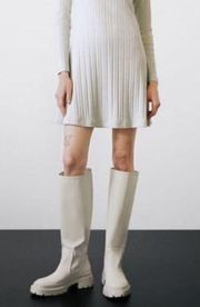 ZARA NWT Knee High Lug Sole Cream Chunky Boots