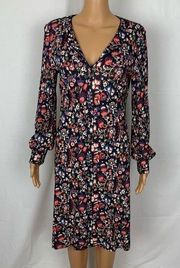 Tory Burch Floral Keyhole Long Sleeve Dress V Neck