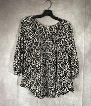 Sonoma Life + Style | Black & Cream Floral Button Up Lightweight Blouse | XL