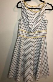 London Times Business Casual A-Line Sheath Dress Yellow Trim White Grey Size 10