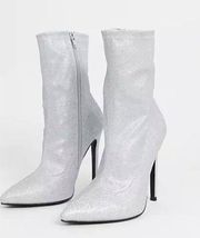 ASOS DESIGN Esmerelda high heeled sock boots in silver glitter