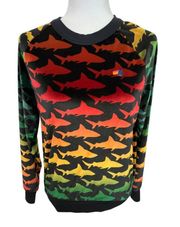 RARE AVIATOR NATION VELVET SHARK RAINBOW PULL OVER SWEATSHIRT SMALL EUC