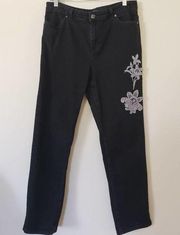 Charter Club Black Stretch Jeans Lace Applique Size 12