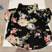 Black floral cold shoulder blouse