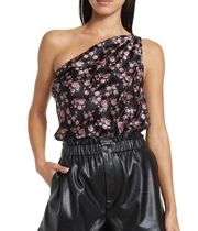 Cami NYC Black Floral One Shoulder Darby Bodysuit Medium M