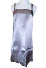 KATE SPADE Pearl Pave Straps Sleeveless Shift Dress Gray Silver Scalloped Hem Sm