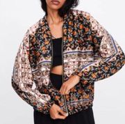 Zara satin scarf mixed print bomber jacket sz XS