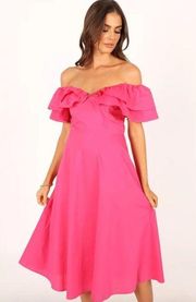 Petal & Pup Cabo Magenta Frill Sleeve Midi Dress XS