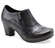 Dansko Nancy Graphite Ankle Bootie Clog Leather Side Zipper Heels Black 39 8.5