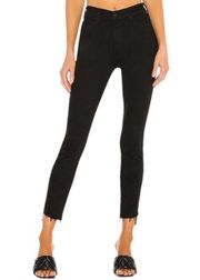 MOTHER The Stunner Zip Ankle Step Fray High Rise Jeans in Not Guilty Black 28