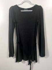 Michael Stars Long Sleeve Tunic with Puff Sleeves OSFM Black with Waist Tie