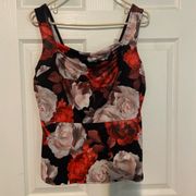 Women's Venus Size Large Black Red Sleeveless Tank Top Blouse Shirt Floral Euc