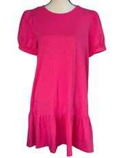 Charter Club Petite Medium Mini Shift Dress Ruffled Hem Puff Sleeve Stretch Pink