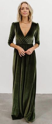 Sophia Velvet Maxi Dress In Olive
