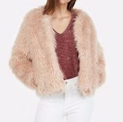 New $298 Express Shaggy Furry Teddy Bear Jacket Coat blush light pink retro Sz s