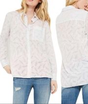 Joe Fresh white semi sheer leaf print button down