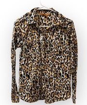 Tori Burch Animal Print Black Caramel Long Sleeve Shirt