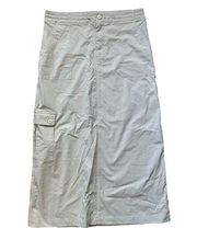 Beige Cargo Maxi Skirt A-Line Pockets Khaki Stretch Outdoor, size 4