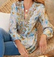 Soft Surroundings Abrial Embellished Global Tie Dye Tunic Blouse Tops Size Large