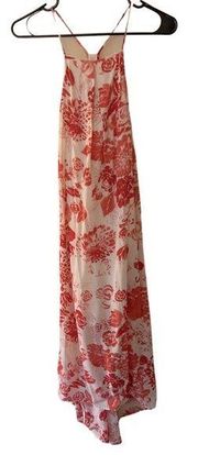 Wayf Red and Ivory Floral High Low Maxi Dress