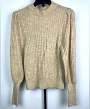 Leith Oatmeal Knit Puff Sleeve Pullover Sweater