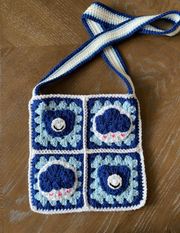 Crochet Granny Square Blue Teddy Bear Cross bag