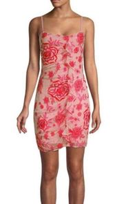 Parker NWT  embroidered floral ruffle mini dress Sz L pink