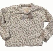 Thread and Supply Leopard White Pink XS Teddy Plush Pullover Preppy Minimalist