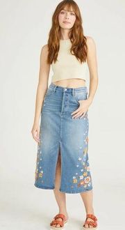 Driftwood Piper embroidered denim midi skirt size 29, nwt