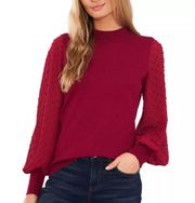 CeCe Mock Neck Clip Dot Sheer Long Sleeve Sweater Plus Size 1X Deep Merlot