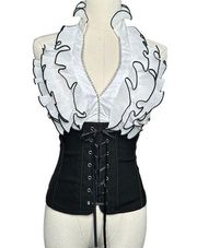 NEW Vtg Body Central Y2K Black White Ruffled Corset Top with Rhinestones Size S