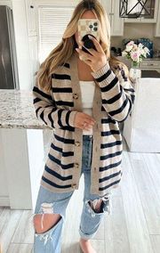 Primark Women's XS Navy Striped Boyfriend Cardigan Sweater Lightweight