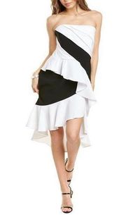 Marchesa Notte Colorblock Strapless Asymmetric Crepe Cocktail Dress SZ 8