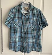 NATURAL REFLECTIONS XL BLUE PLAID SNAP UP TOP