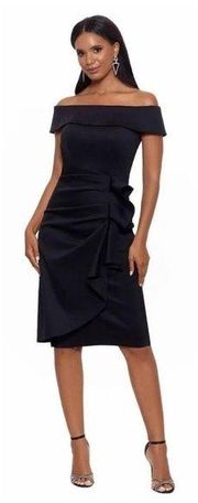 Xscape Womens Ruched Off-The-Shoulder Bodycon Dress in Black. Size 16.