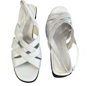 Covington White Criss Cross Strap Leather Healed Open Toe Sandal Size: 10M