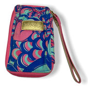 Lilly Pulitzer Zip Around Wallet Pink Blue 2015 Canvas Peacock Wristlet