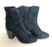 Parker & Sky Faux Suede Block Heel Booties Navy